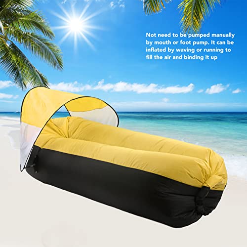 Inflatable Lounger Air Sofa Chair with Sunshade,Outdoor Inflatable Sofa,Portable Water Proof Couch, for Outdoor, Beach, Hiking, Picnics, (Black Plus Yellow)
