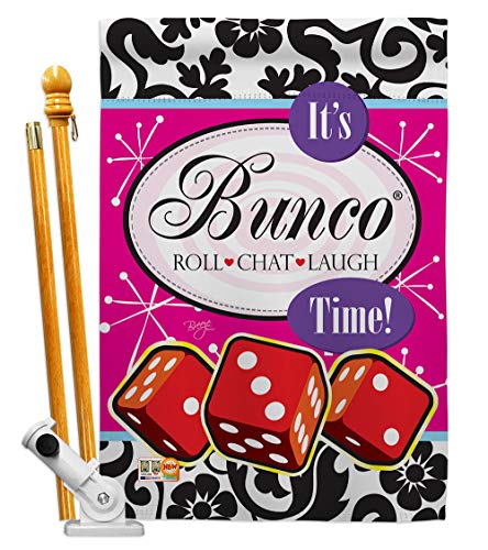 Its Bunco Time House Flag Set Interests Game Night Dice Poker Bingo Hobbies Leisure Activity Small Decorative Gift Yard Banner Made In USA 28 X 40 - size: House Flag Set 28"x 40" w/ Hardware
