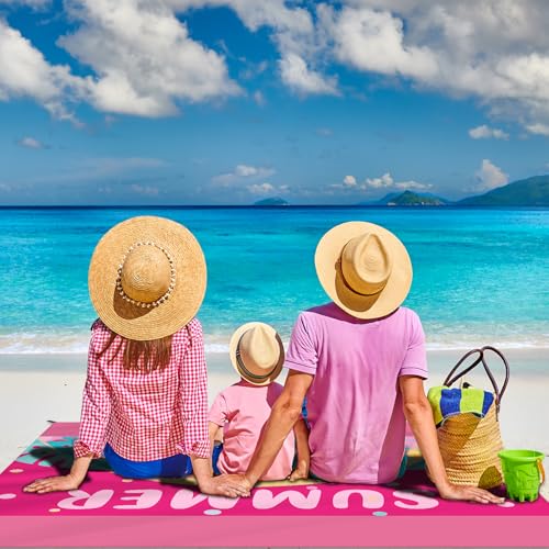 DPWCVM Beach Blanket Waterproof Sandproof Large Beach Mat 79" X 83" for 2-4 Adults Sand Free Mat Quick Drying,Lightweight & Durable with 4 Stakes & 4 Corner Pockets for Beach Travel Camping.(Pink) - color: Pink, size: 79" X 83"