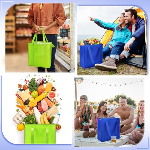 10 Pack Large Insulated Grocery Bags Reusable Shopping Bags with Zippered Top 13 x 12 x 7 Inch Thermal Cooler Totes Bulk with Handles for Hot Cold Food Delivery Refrigerator (Green,Blue) - color: Green, Blue