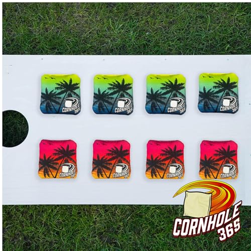 Cornhole365 Themed Cornhole Bag - All-Weather, Heavy-Duty & Durable Polyester Fabric, Resin Filling, Double-Stitched Duck Cloth - Professional Cornhole Bean Bags for Indoor & Outdoor Use - Set of 8 - color: Beach