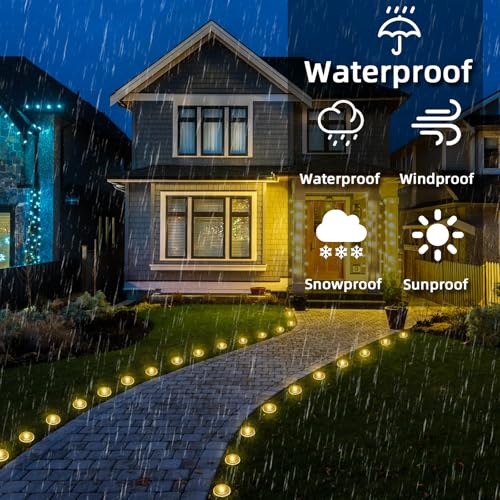 30 LED Solar Ground Lights Outdoor, Waterproof Solar Pathway Lights, LED Landscape Lighting for Garden, Patio, Driveway, Walkway -Warm White - color: Warm Whtie, size: 24.6FT