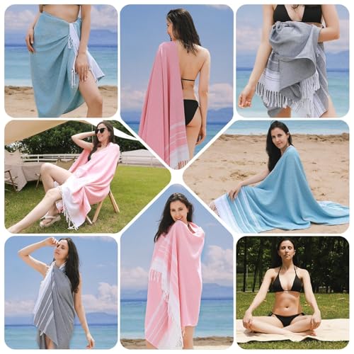 Genovega 6 Oversized Turkish Beach Bath Towel Set Bulk 74"x38" Extra Large Sand Free Quick Dry Swimming Camping Pool Clearance Towels Blanket Essentials Adult Multi Stripes Pink - color: Multi Pink Set