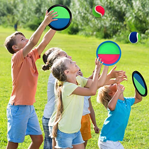 Toss and Catch Game Set, Outdoor Games with 4 Paddles 4 Balls and 1 Storage Bag, Great Outdoor Toys/Gifts for Kids, Classic Beach and Yard Game - color: Blue and Red
