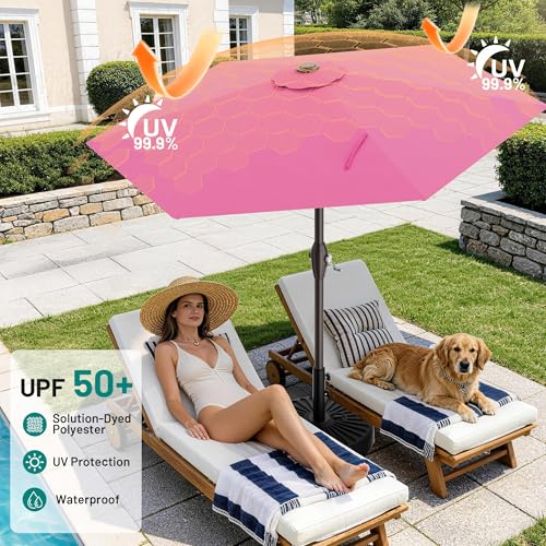AreShark 7.5FT Patio Umbrella Table Market Umbrella with 6 Sturdy Ribs, Button Tilt/Crank, Heavy-Duty Outdoor Umbrellas for Pool, Deck, Garden and Backyard, Rose Pink - color: Rose Pink, size: 7.5FT