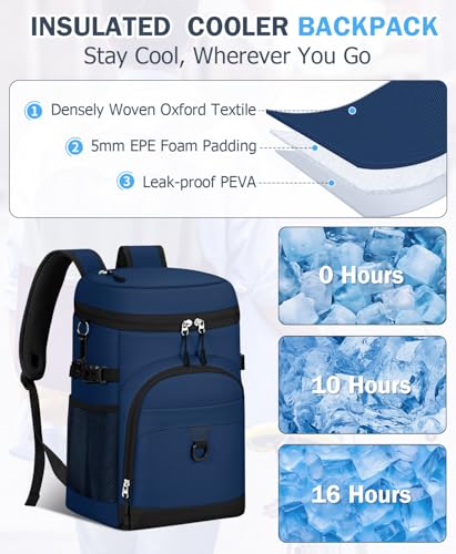 Cooler Backpack, 22L Waterproof Soft Backpack Coolers Leak Proof Beach Backpack Insulated Picnic Lunch Bag for Fishing Camping,Beach,Hiking,Travel - color: Navy Blue