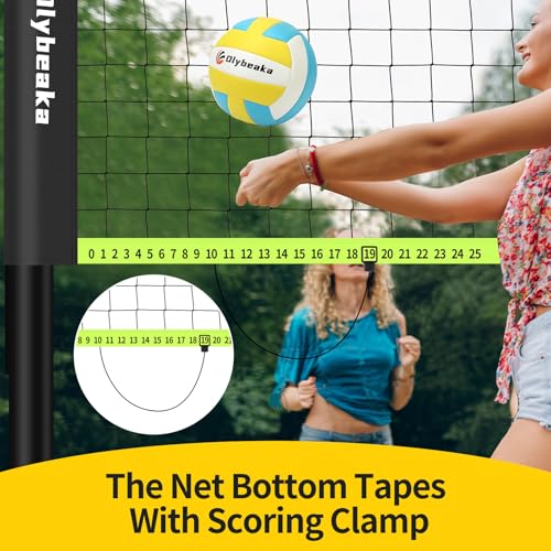 20FT Outdoor Volleyball Net Set System for Backyard Beach with Anti-Sagging Net, Iron Adjustable Height Poles, Soft PU Volleyball and Pump, Carry Bag - Instant Set Up & Durable - color: Black and Green