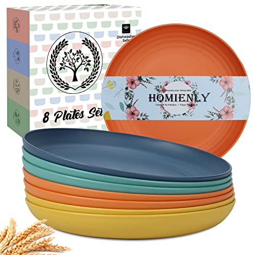 Homienly Deep Dinner Plates Set of 8 Alternative for Plastic Plates Microwave and Dishwasher Safe Wheat Straw Plates for Kitchen Unbreakable Salad Plate with 4 Colors (Colorful, 11 inch) - color: Classic Bright, size: 11 inch