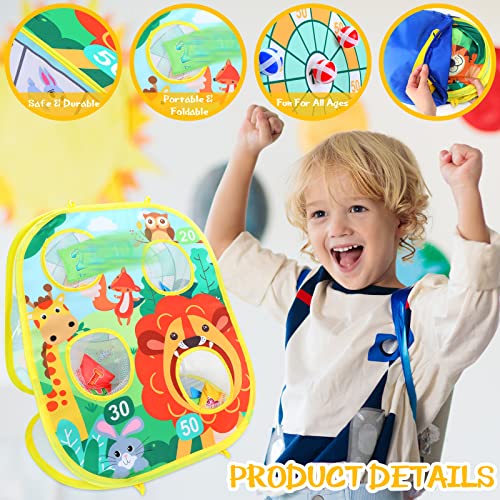 Yunsailing 63 Pcs Carnival Outdoor Games Set for Kids Include Animal Bean Bag Toss Plastic Cones Ring Toss Egg and Spoon Race, Field Yard Lawn Outdoor Game, Gift for Birthday Party