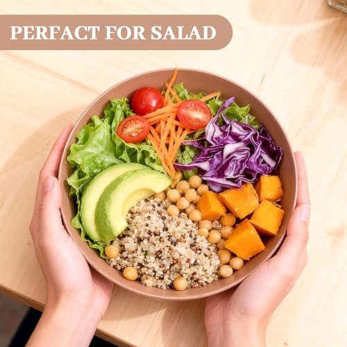 12-Pack 8.6 Inch Plastic Salad Bowls,Lightweight Unbreakable Dinner plates for Daily Use, Microwave & Dishwasher Safe Plates,Plastic Plates for Camping, Outdoor, food, Fruit (Brown) - color: Brown, size: 8.6 Inch