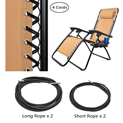 C-CHAIN 4 Cords Replacement Cord for Zero Gravity Chair, Universal Replacement Laces Cord Kit for Zero Gravity Chair, Anti Gravity Chair, Lounge Chair, Bungee Chair, Recliner - Black