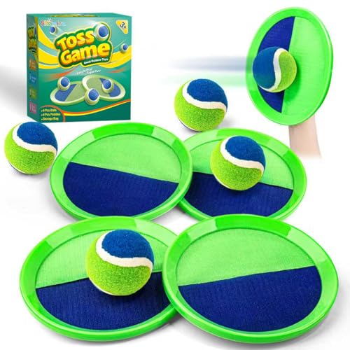 Outdoor Toys for Kids Ages 4-8, Catch Ball Toss Game, Outside Toys for 3 4 5 6 7 8-12 Year Old Boys Girls, Beach Pool Yard Lawn Outdoor Games, Toddlers Kids Birthday Summer Gifts, 4 Paddles 4 Balls - color: Green