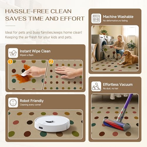HUGEAR 3x5 Jute Outdoor Indoor Rug Washable Geometric Linen Textured Weave High Traffic Stain Resistant Non Slip Durable Carpet for Patio Deck Balcony Courtyard (Rainbow, 3' x 5') - color: Rainbow Polka Dots, size: 3'x5' (Rectangular)