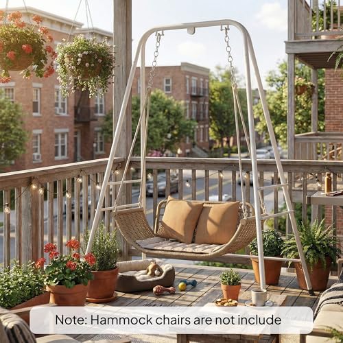 Outsunny Hammock Chair Stand, Free Standing Heavy Duty Hanging Swing Chair with Anti-Slip Foot Pads, 2 Carabiners, for Relaxation, Indoor and Outdoor Use, White - color: White