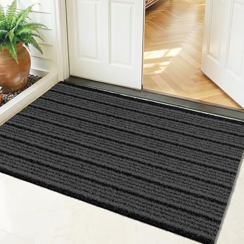 Outdoor Front Door Mat 32" x 48", Dirt Trapping Outside Entrance Rug, Non Slip Shoe Scraper, Heavy Duty Commercial Rug for Patio, Garage, Traffic Area, Office, Roll Packing - color: Grey, size: 32" x 48"