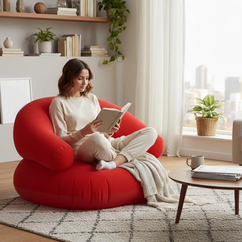 Yoidesu Inflatable Couch with Pump, Easy Setup, Ultralight, Blow up Lounger Chair, Suitable for Hiking, Camping, Beach, Festivals, Lightweight Air Sofa for Relaxing Anywhere (Red) - color: Red