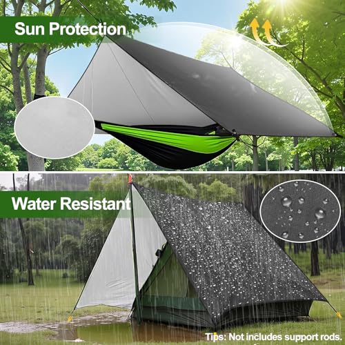 Rhino Valley Waterproof Tent Tarp, 9.8 × 9.8 Ft Large Outdoor Shelter Cover with Light Strings, Lightweight Portable Tarp Shelter Rain Tarp Camping Canopy for Hiking Traveling Backpacking - color: Black