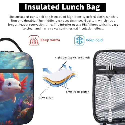 Axolotl Lunch Box Insulated Lunch Bag for kids Girls Boys Women,Reusable Lunch Box Containers for Women Men,Durable Cooler Tote Bag Lunchbox for Office/School/Picnic - color: Axolotl02
