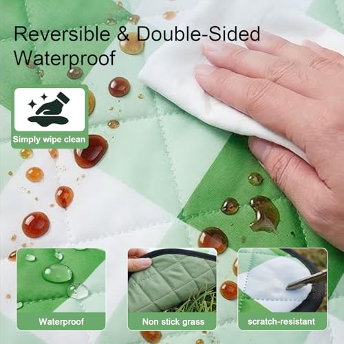 2 in 1 Tote Picnic Blanket Waterproof Outdoor Camping Mat,Large Capacity Beach Blanket 80''x80'' 7 Layers Easy to Foldable and Carry. - color: Greencheck