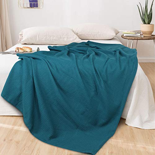 Glamburg 100% Cotton Thermal Blanket, Breathable Waffle Blanket, Twin Size, All Season, Teal - color: Teal, size: Twin (60"x90")