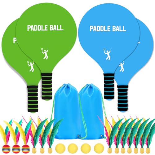2 Sets Beach Games Toy Paddle Ball Set - Funny Paddleball Rackets Game, Outdoor Sports Toys for Kids Adults Family Games Yard Lawn Party Supplies, Blue Green - color: Blue, Green, size: Large