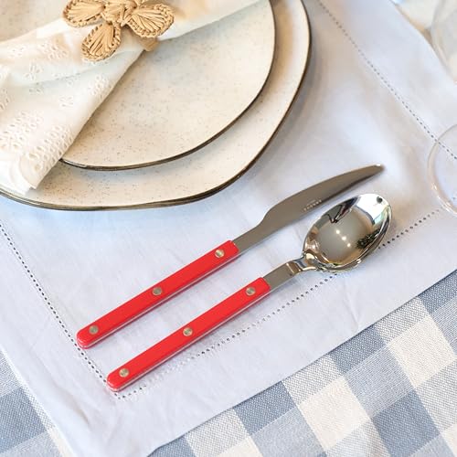 ANNOVA Silverware Set, Retro/Rivet Colorful Stainless Steel Tableware Kitchen Flatware Set Utensils, Includes Dinner Knives, Forks, Spoons, Salad Forks & Dessert Spoons (Red, 10 Pieces) - color: Red