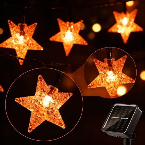 Solar Twinkle Star String Lights Outdoor Indoor Waterproof 39FT 100 LED Solar Powered Fairy Lights with 8 Lighting Modes Thanksgiving Decor for Camping Tree Party Yard Wedding Garden Orange - color: Orange