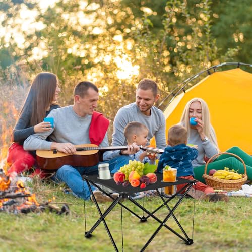 TeqHome Portable Camping Table,Folding Camp Table,Lightweight Waterproof Canvas Beach Tables for Outside with 2 Cup Holders & Carry Bag for Camping, Picnic, Beach, Fishing, Travel and Outdoor RV