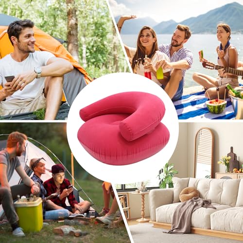 Inflatable Lounge Chair – Flocking PVC 73x73x52cm | Flocked Lounger Seat Lightweight Air Sofa | Portable Blow Up Chair for Outdoor Beach Pool Stadium Travel Living Room and Bedroom Use - color: Hot Pink