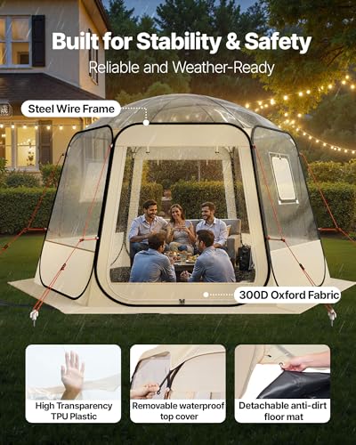 VEVOR Pop up Sports Tent, 8 Sizes Optional Clear Bubble Tent for 1-6 Person, Waterproof Outdoor Pod with Floor Mat & Top Cover, Garden Igloo Dome Tents Camping Shelter for Sports Watching - color: Clear, size: 11'L x 10.2'W x 7.2'H