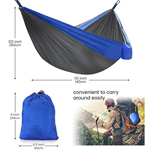 Camping Hammock with Mosquito Net & Rain Fly Tent Tarp & Tree Straps Portable Strong Nylon Hammock Parachute Tent w/Storage Bag for Camping Hiking Backyard Outdoor Backpacking Travel - color: Blue