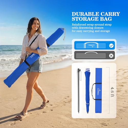 UIRWAY 8.5FT Beach Umbrella, Heavy Duty Windproof Beach Umbrella with Sand Anchor & Tilt Sun Shelter, Sun Protection Portable Beach Umbrellas with Carrying Bag for Beach, Patio Garden Outdoor