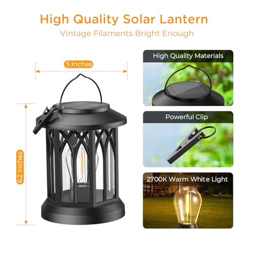 WdtPro Solar Lanterns Outdoor Waterproof, Upgraded Bright Hanging Solar Lights for Outside,Solar Powered Lanterns Lighting LED for Garden Patio Yard Decorative 6 Pack (Warm Light) - size: 6 Pack, style: Classic Black