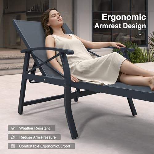 PURPLE LEAF Oversized Chaise Lounge Chair Outdoor Set of 2 Extra Wide Pool Lounge Chairs 5 Adjustable Position with Armrests and Side Table Aluminum Patio Lounge Chair for Outside Beach Pool, Grey - color: Grey, size: Oversized