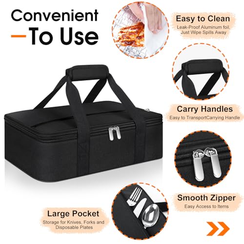 Insulated Casserole Carrier, Portable Casserole Carrier for Hot or Cold Food Lunch Tote Warmer or Cooler Bag, Lasagna Lunch Bag for Potluck Parties- Fits 9" x 13" Baking Dish-Black - color: Black, size: 16x10x4 in