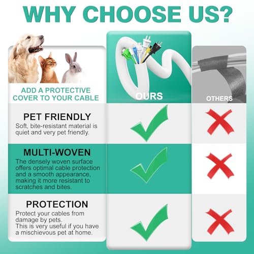 UOMTFAI Dog and Cat Cord Protector 10ft - 1inch, Flexible Cable Sleeve for Easy Cord Management, Protects Cables from Pets Chewing, Ideal for USB, Power, Audio and Video Cords - White - color: White, size: 1"-10ft