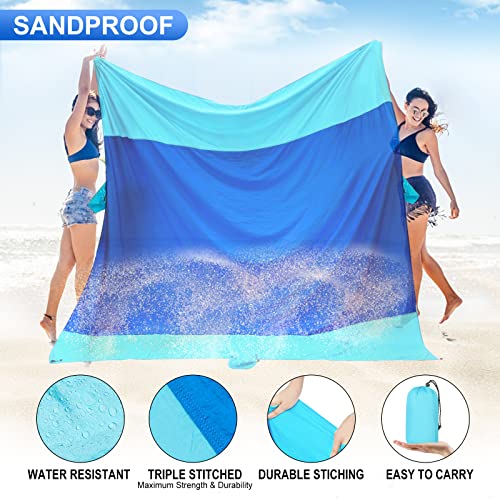 Beach Blanket Waterproof Sandproof Beach Mat 10 x 9ft Extra Large Quick Drying Oversized Lightweight Sand Free Outdoor 120"×108" Picnic Blanket for Vacation Camping Hiking - color: Light Blue