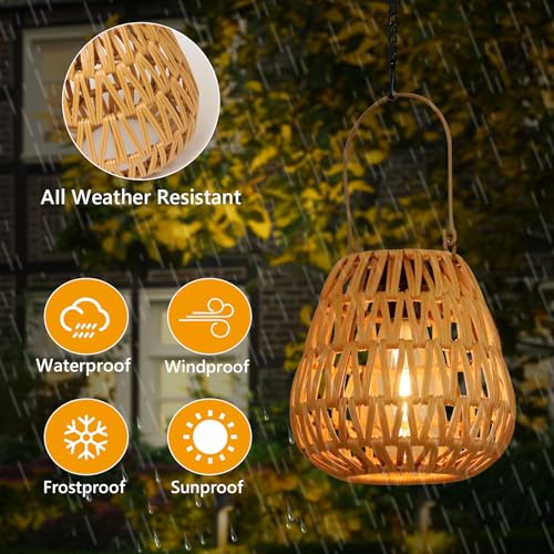 2 Pack Solar Lights Outdoor Waterproof, Rattan Solar Lantern, Hanging Outdoor Solar Lights for Yard, Outdoor Solar Lanterns Decorative, Garden Lights Solar Powered for Tree, Patio, Table Lantern Decor - size: 2 Pack-Light Brown