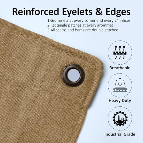 Zuperia Heavy Duty Canvas Tarp (10' x 12' ft - Pack of 1) with Rustproof Grommets, UV Resistant & Tear Resistant Multipurpose Tarpaulin Cover for Outdoor, Industrial & Commercial Use (Beige) - color: Beige, size: 10' x 12' ft - 1 Pack
