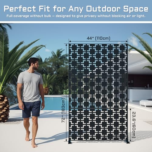 72" Metal Privacy Screen Freestanding Outdoor Room Divider Decorative Laser Cut Fence Panel, Weatherproof Patio Privacy Fence for Garden, Balcony, Backyard Landscape - color: Black