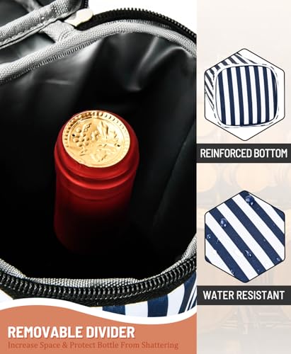 Insulated Wine Bag - Wine Bottle Carrier Tote Cooler Bags for Gifts Travel Picnic Beach, Blue and White Stripes - 1 Bottle - color: Blue and White Stripes, size: 1 Bottle