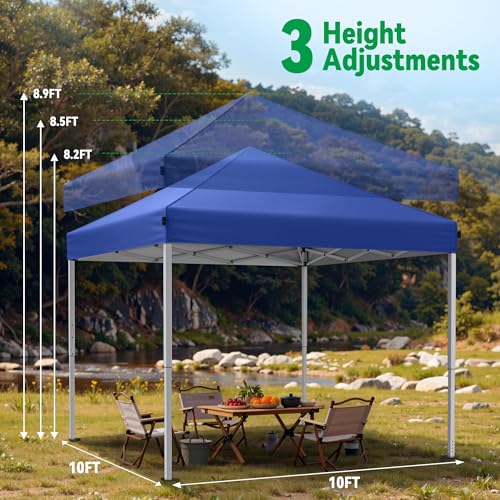 Driftalia 10x10 Pop Up Canopy Tent, Instant Setup Portable Canopy with Carry Bag, 4 Sandbags and 8 Stakes for Outdoor Events, Parties & Camping - Blue - color: Blue, size: 10x10ft