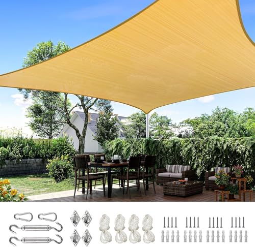 Quictent Rectangular Sun Shade Sail 185G HDPE Canopy 98% UV Block Outdoor Patio Garden Commercial Deck with Hardware Kit (Sand) 12x16ft - color: Sand, size: 12 x 16 ft, style: Rectangle