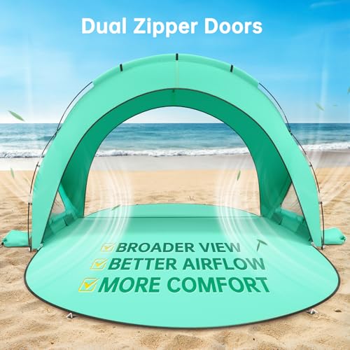 Raynesys Beach Tent Sun Shelter, Sun Shelter for 1-4 Person, Beach Shade Tent, Beaches Shade with 2 Zippered Doors, Portable Tents for Camping Fishing, Green - color: Green, size: For 4 Person