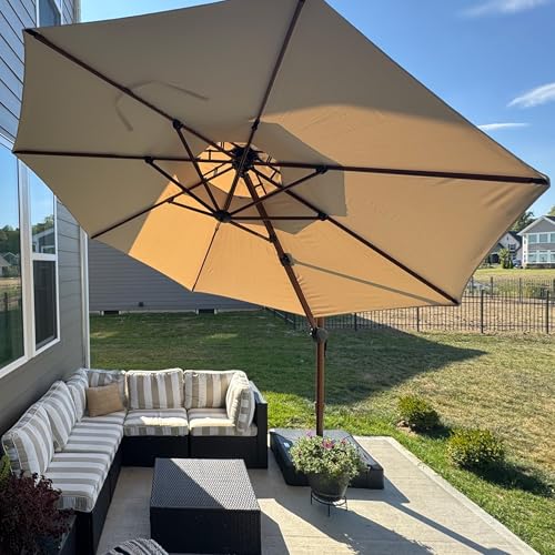 PURPLE LEAF 11ft Patio Umbrella Outdoor Round Umbrellas Large Cantilever Umbrella Windproof Offset Umbrellas Heavy Duty Sun Umbrella for Garden Deck Pool Patio, Beige - color: Beige, size: 11 Feet, style: Umbrella
