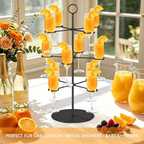 Cocktail Tree Stand for Parties Brunch,3 Tiers 12 Holders Drink tower Wine Glass Holder Stand,Champagne Tower Martinis Tree,Wine Glasses Display Margarita tower Drink stand for Mimosa Bar Party Bridal - color: Black, size: 24"x 13"-12 Holders
