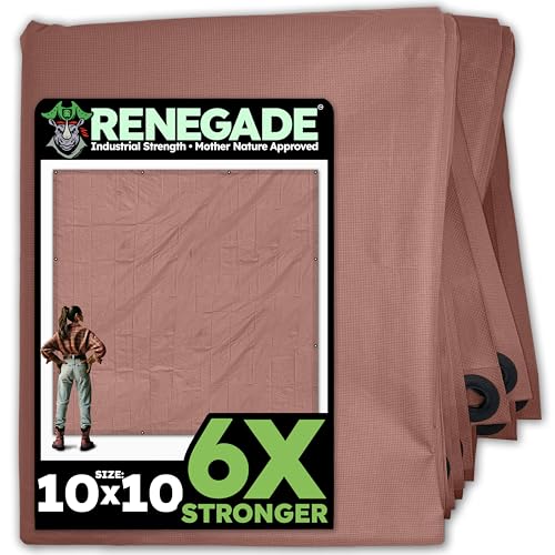RENEGADE Industrial Tarp 10x10 ft Brown – Heavy Duty, Waterproof, UV-Resistant, PFAS-Free – Square Tarpaulin for Campsites, Roofing, Construction & Outdoor Shelter - color: Brown, size: 10X10