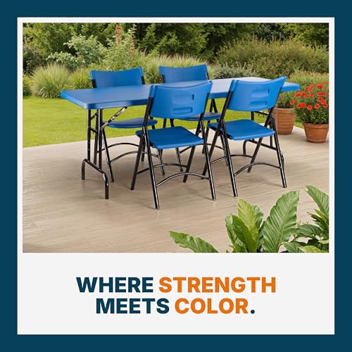 OEF Furnishings OEFBTA-3072-04 Adjustable-Height Commercial-Grade Premium Industrial Folding Table, 6-Foot Pedestal-Leg Design with 17-Gauge Steel Frame and Thick Double-Wall Top (72" × 30", Blue Top) - color: Blue