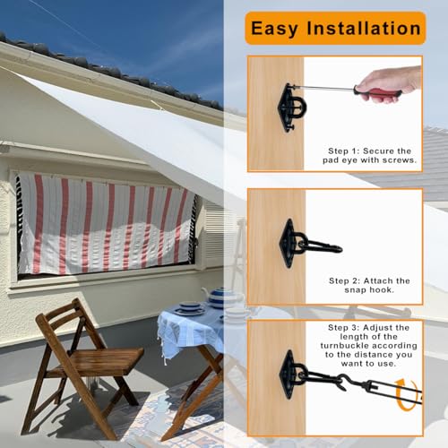 Shade Sail Hardware Kit 6 Inch - 304 Stainless Steel Sun Shade Hardware for Triangle/Rectangle Outdoor Sun Shade Sail, Black, 80 Pcs - size: M6-80pcs