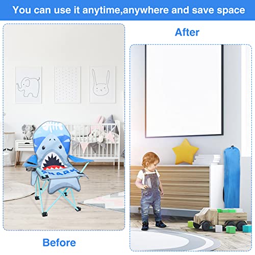 KABOER Kids Outdoor Folding Lawn and Camping Chair with Cup Holder and Carrying Bag, Children's Camping Chairs - color: Shark